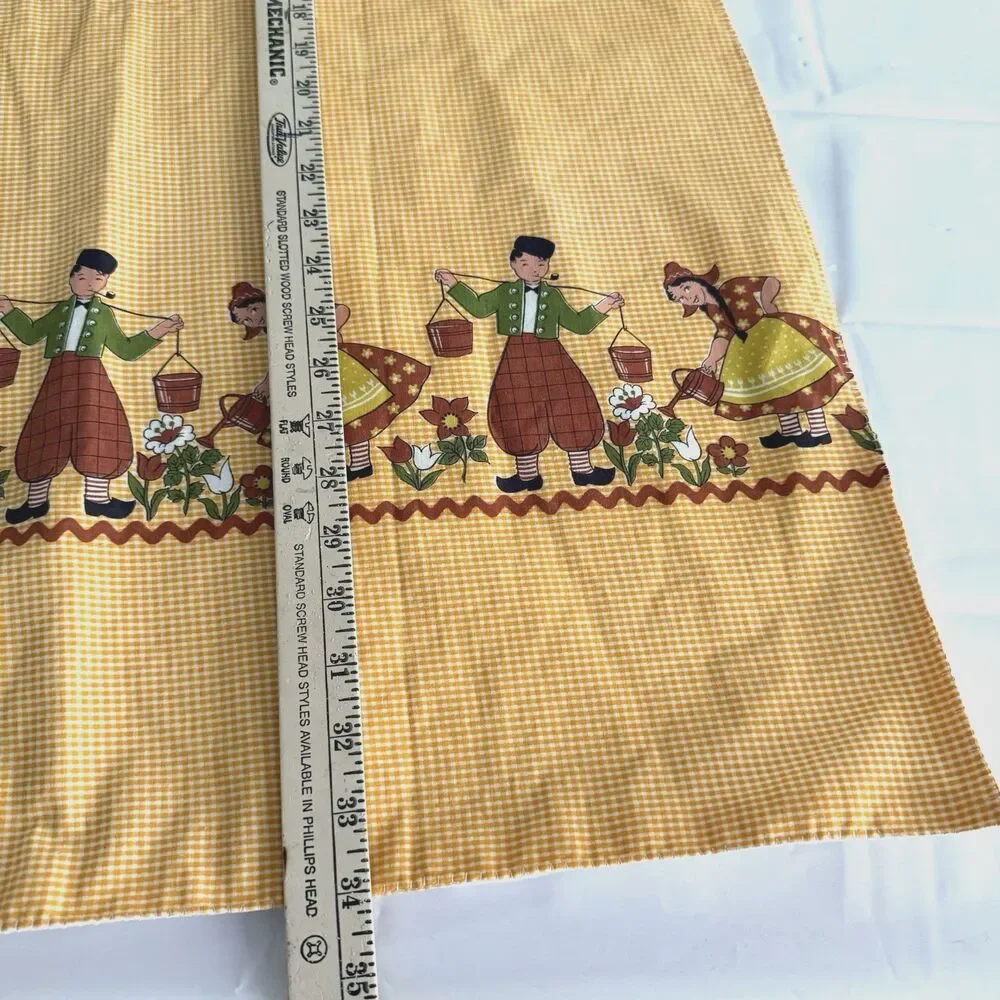 Vtg 1950s 1960s Full Apron Dutch Boys Girls Yellow Gingham Cotton Lined 1/2 Work